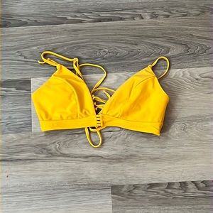 3 Swimsuit Tops, all Large, light pink, neon pink, yellow, and white.